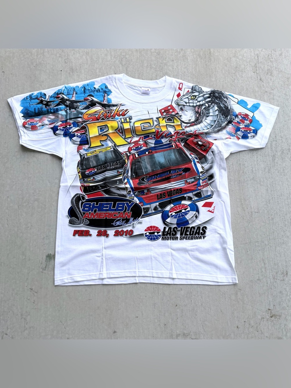 NASCAR 2010 Shelby Strike It Rich Las Vegas T Shirt All Over Print Deadstock